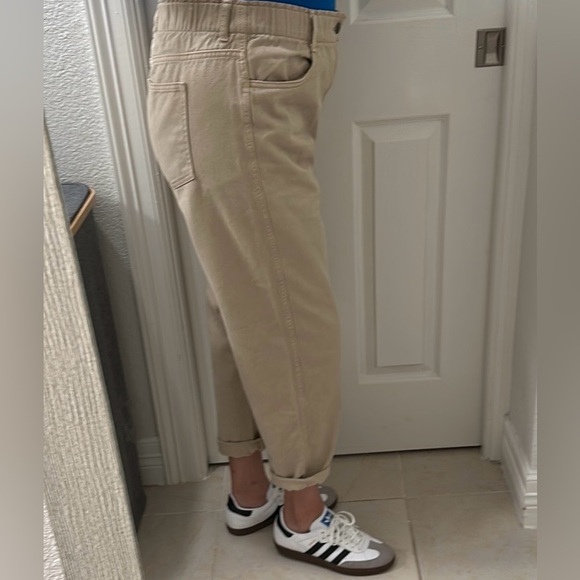 H&M Paperbag Waist Mom Jeans Barrel leg size 14 Khaki Denim - Picture 2 of 5